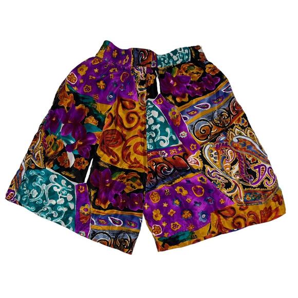 Studio New York 100% Silk Baroque Shorts High Waist Purple 90s Vintage Size S - Picture 10 of 16